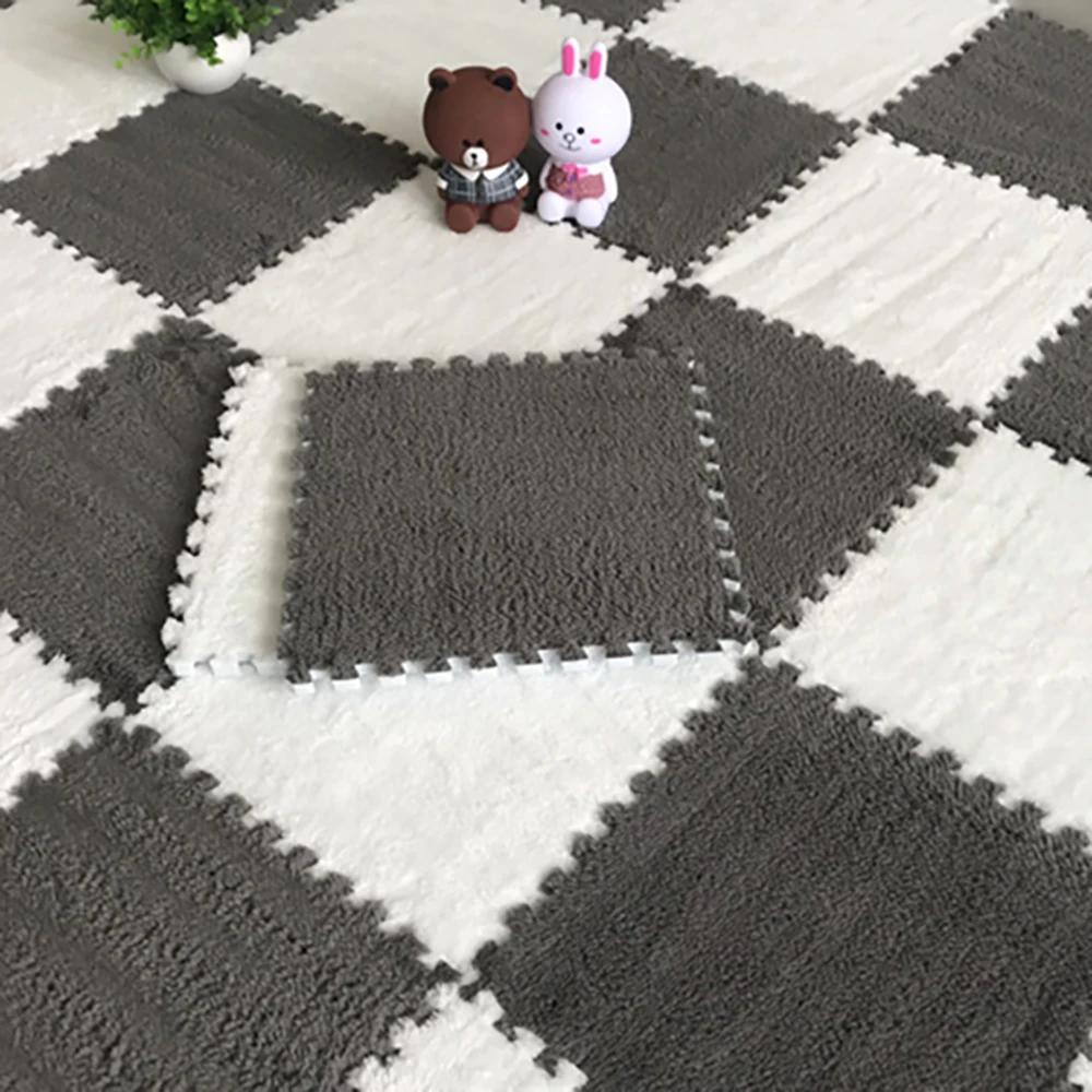 Мягкий Плюшевый Коврик-Пазл из ЭВА 30x30x1 см Толстый Теплый Соединяющийся Ковер для Ползания Малышей для Детей