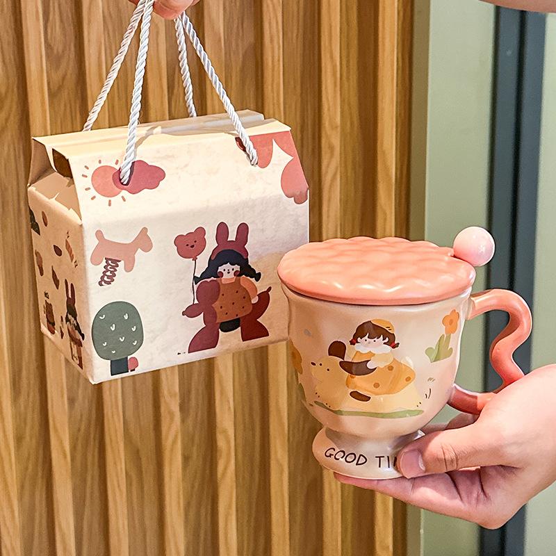 Ретро керамическая кружка для пары, кофейная чашка с крышкой, премиальное ощущение, бытовая чашка для молока и завтрака, женский подарок на день рождения