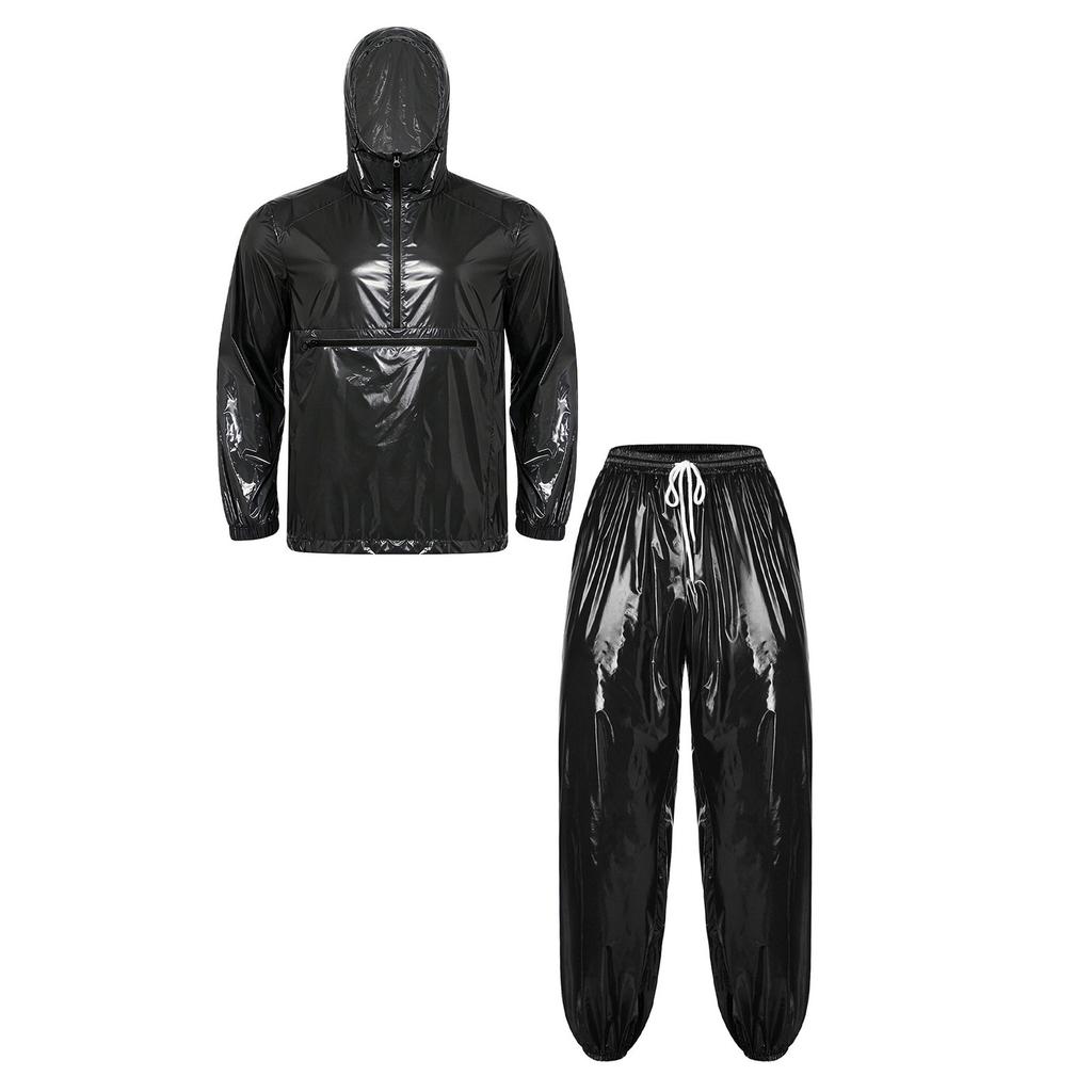 Mens Waterproof Tracksuit Hooded Windbreaker Front Zipper Pocket Jogging Pants Elastic Waist Rainwear Suit