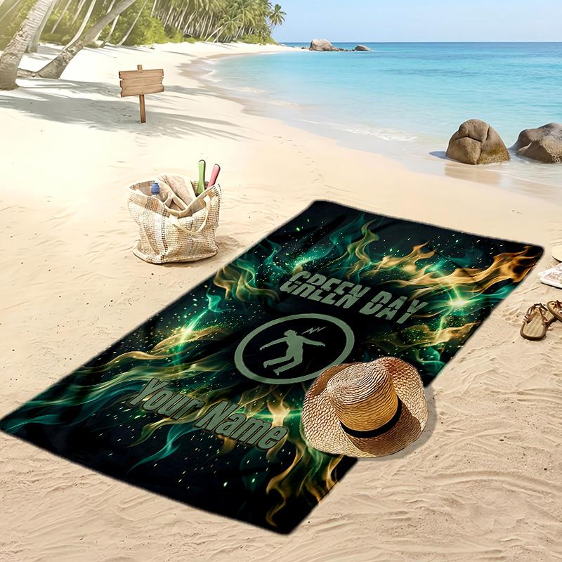 Green Day Custom Beach Towel, Print Your Name Text Lightweight Absorbent Towel for Swimming Travel
