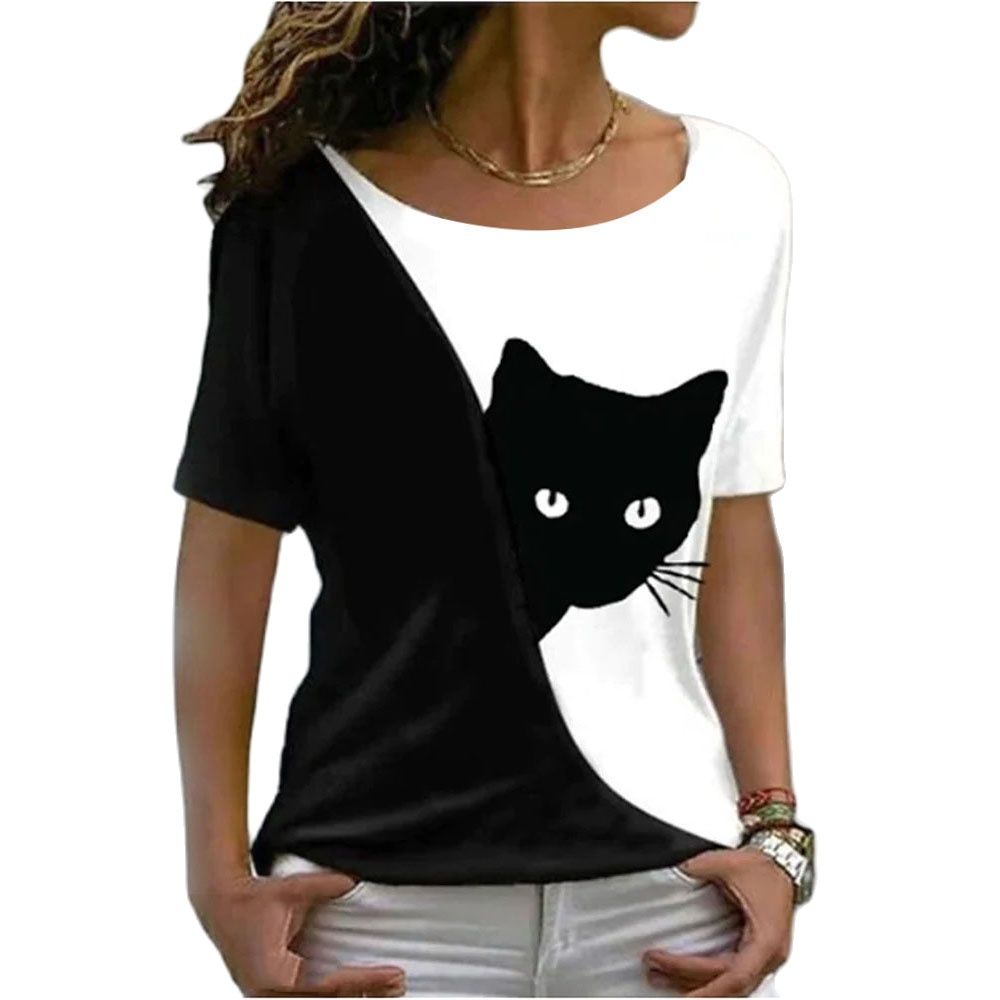 Модные футболки для женщин Harajuku повседневные топы 3D Kawaii Cat Printing Oversize женские забавные футболки с коротким рукавом летние топы 2024