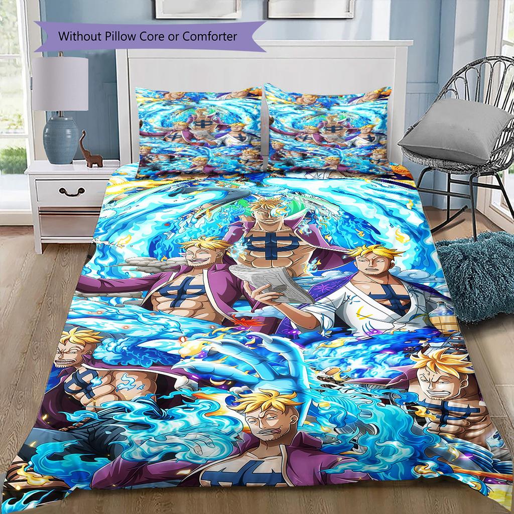 One Piece Sanji Pattern Bedding Quilt Set Quilt Cover Pillowcase Home Birthday Gift(1 * duvet cover + 2 * pillowcase, without core)