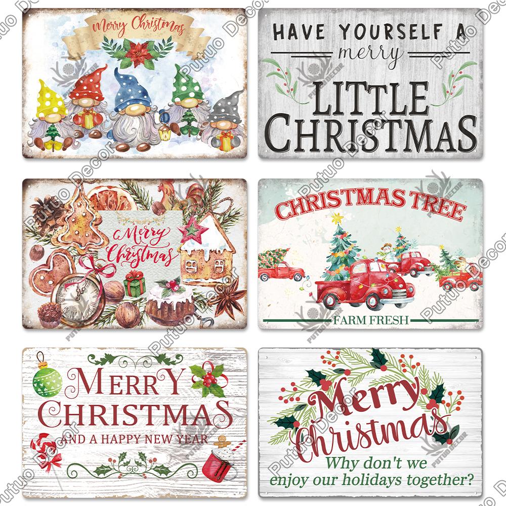 Decor Christmas Vintage Tin Sign Plaque Metal Retro Plate Poster for Club Living Room Kitchen Home Wall Art Decoration