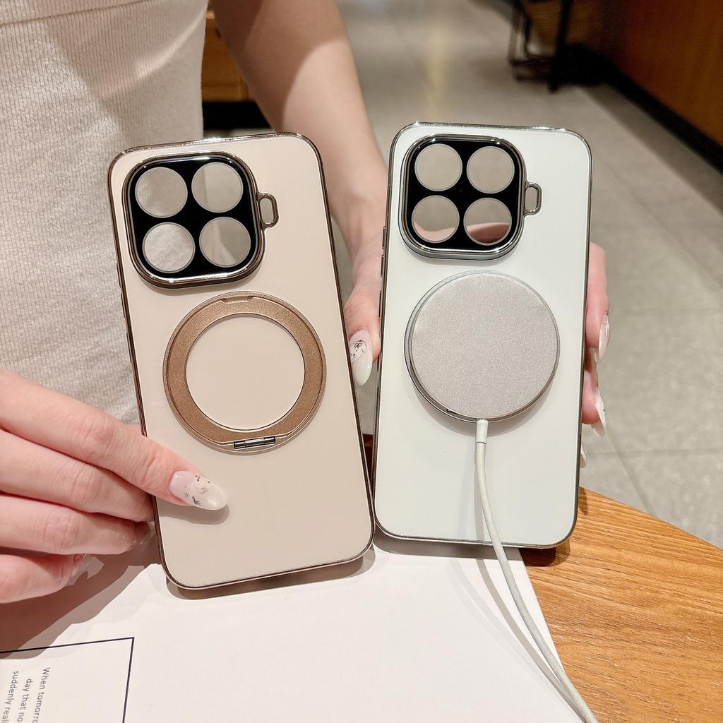 Luxury AG Frosted Anti-fingerprint Electroplated Case for Xiaomi 17T Pro 15T Pro Magnetic 360° Rotation Bracket Shockproof Cover