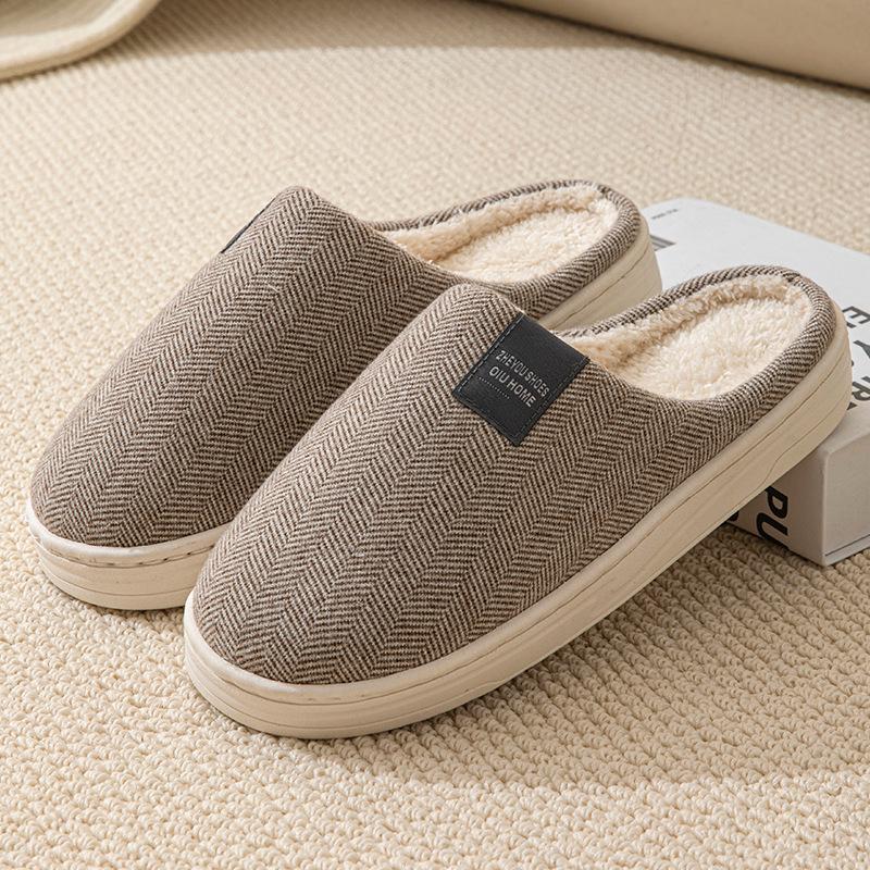 Men Winter Cotton Slippers Indoor Warm and Non-slip Slippers for Women Korean Version Couple Style Wrap Toe Home Cotton Slippers