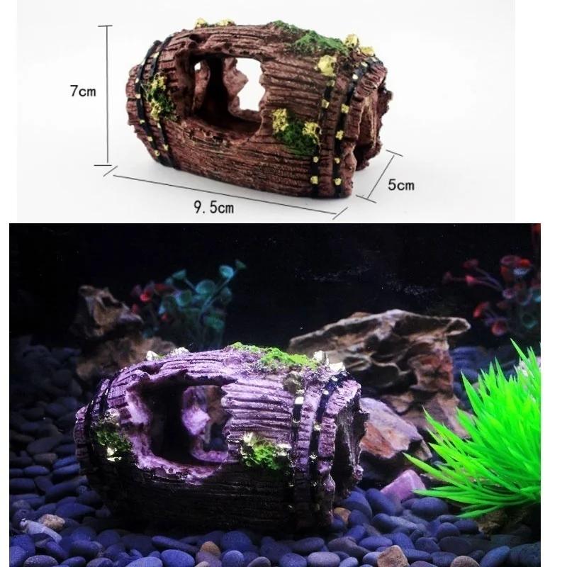Aquarium Fish Tank Barrel Resin Broken Old Bucket with Moss Decoration Ornament Cave Landscaping Fish Tank Accessories