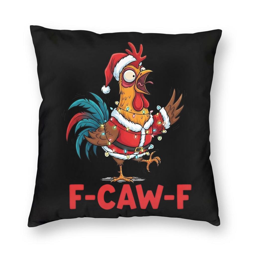 Christmas F-Caw-F Chicken Pillowcase Printed Polyester Cushion Cover Decorative Pillow Case Cover Home Zippered 18''