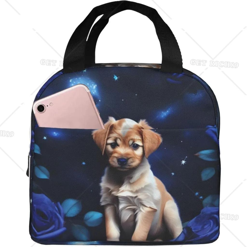 Многофункциональная изолированная сумка для ланча Puppy Blue Rose, водонепроницаемая, для работы и активного отдыха женщин, долговечная изоляция