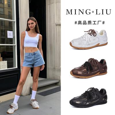 Кожаные немецкие кроссовки женские весна 2025 новые туфли с плоской подошвой в стиле ретро Forrest Gump спортивная обувь для папы повседневная универсальная женская обувь