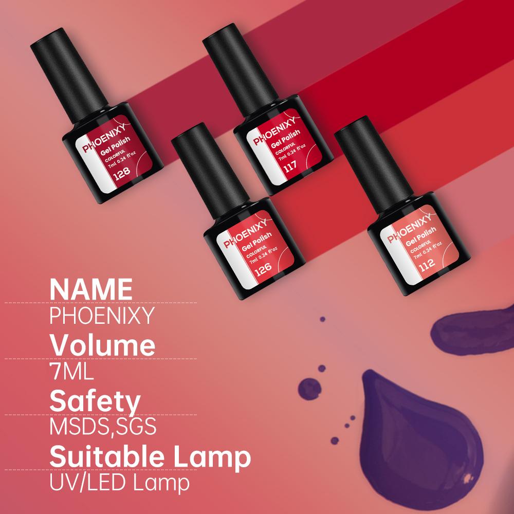 PHOENIXY 7 мл гель-лак для ногтей, полуперманентный гель, 3 цвета, блестящий гель, отмачиваемый, блестящий стартовый набор, маникюрный набор для маникюрного салона