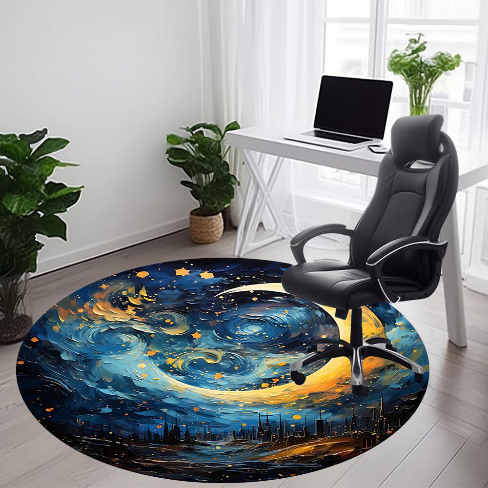 1PC Moon Night Office Round Area Rug, Mat Suitable For Office, Under Office Chairs Bedroom Living Room Home Decor, Room Deco