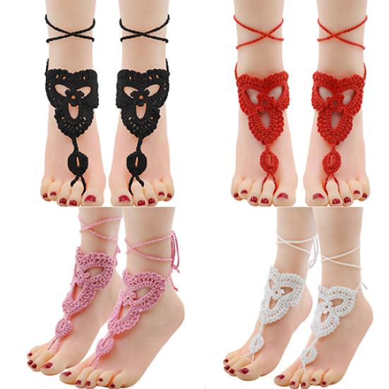 Girl's Barefoot Anklet Crochet Cotton Ankle Chain Sandal Bracelet Foot Jewelry