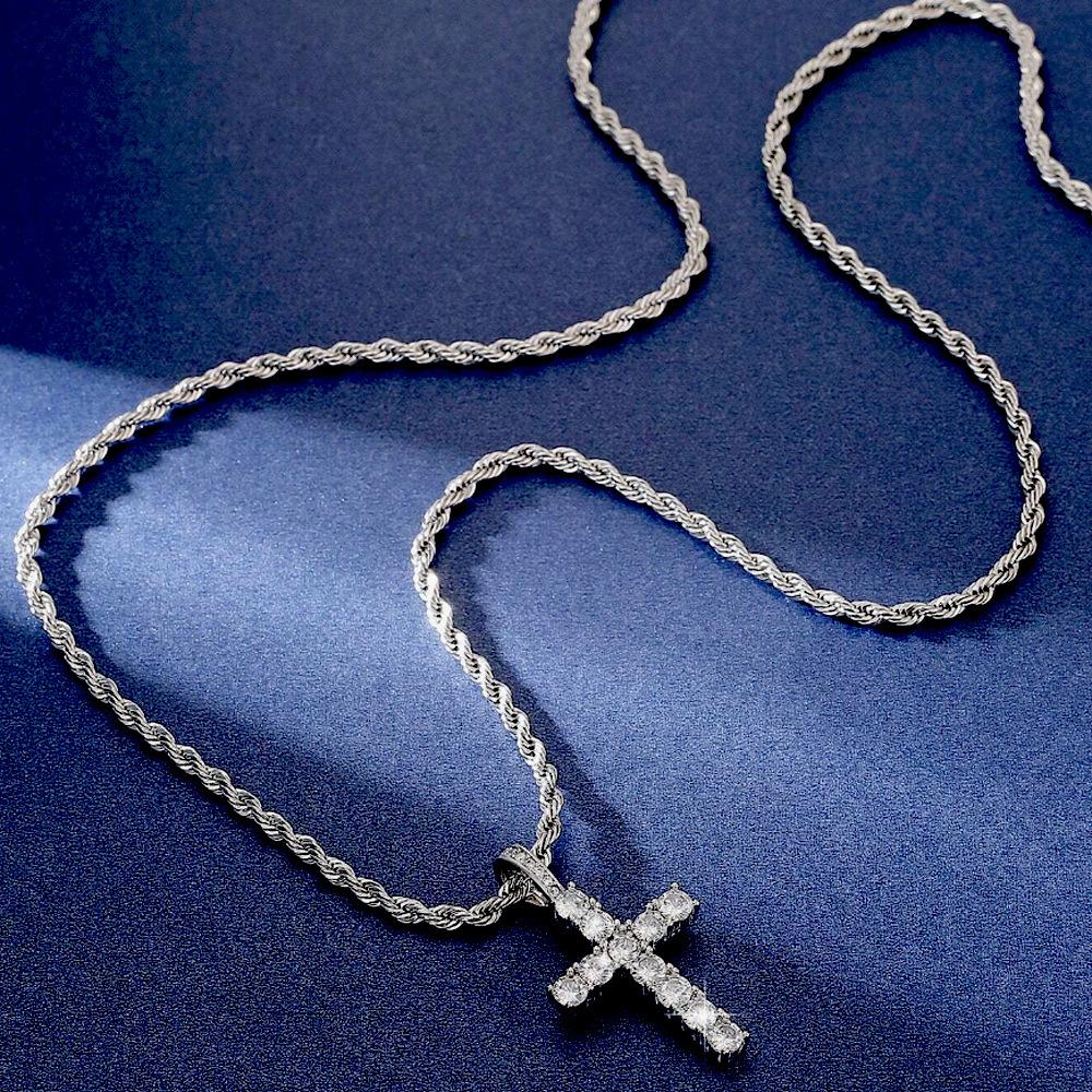 Zircon cross necklace women's high-end sense simple light luxury pendant jewelry men