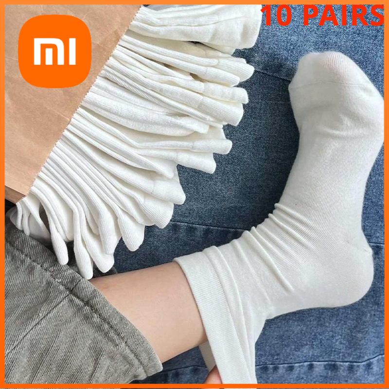 Xiaomi 10 пар женских однотонных носков средней длины, с высокой талией, свободного кроя, повседневные, всесезонные, универсальные, длинные, минималистичные, удобные