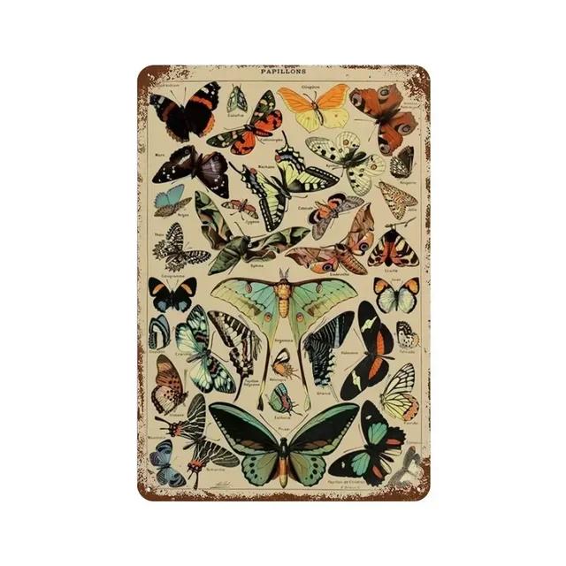 Vintage Butterfly Insect Plant Collection Chart Metal Tin Sign Retro Aesthetic Art Decor for Living Room Wall Home Decor Poster