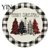 Festive Snow Scene Table Decor Christmas Round Placemat, 14 Inch Linen Retro Mat, Tree Decorative Placemats Set Snowman Pattern, Heat Resistant
