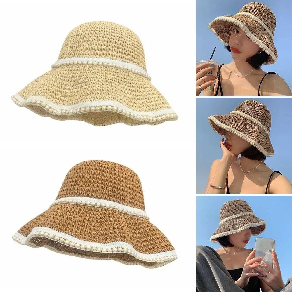 Breathable Straw Fisherman Hat Foldable Hollow Beach Cap Korean Style Bucket Hat for Spring Summer