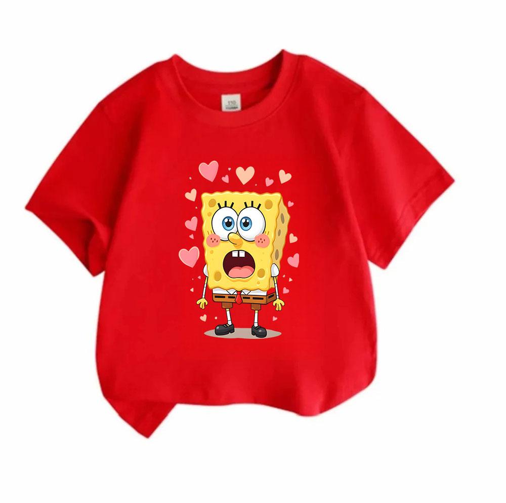 Cute Loving Heart Cartoon Sponge Print Kids T Shirt 100% Cot