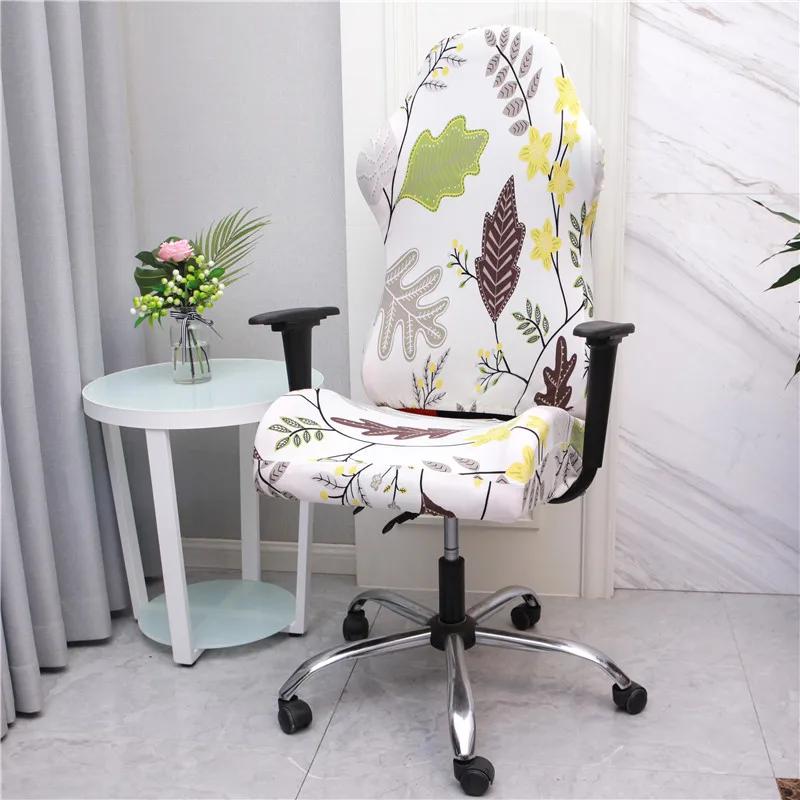 Office Computer Gaming Chair Covers Stretch Spandex Armchair Gamer Seat Cover Printed Household Racing Desk Rotating Slipcovers