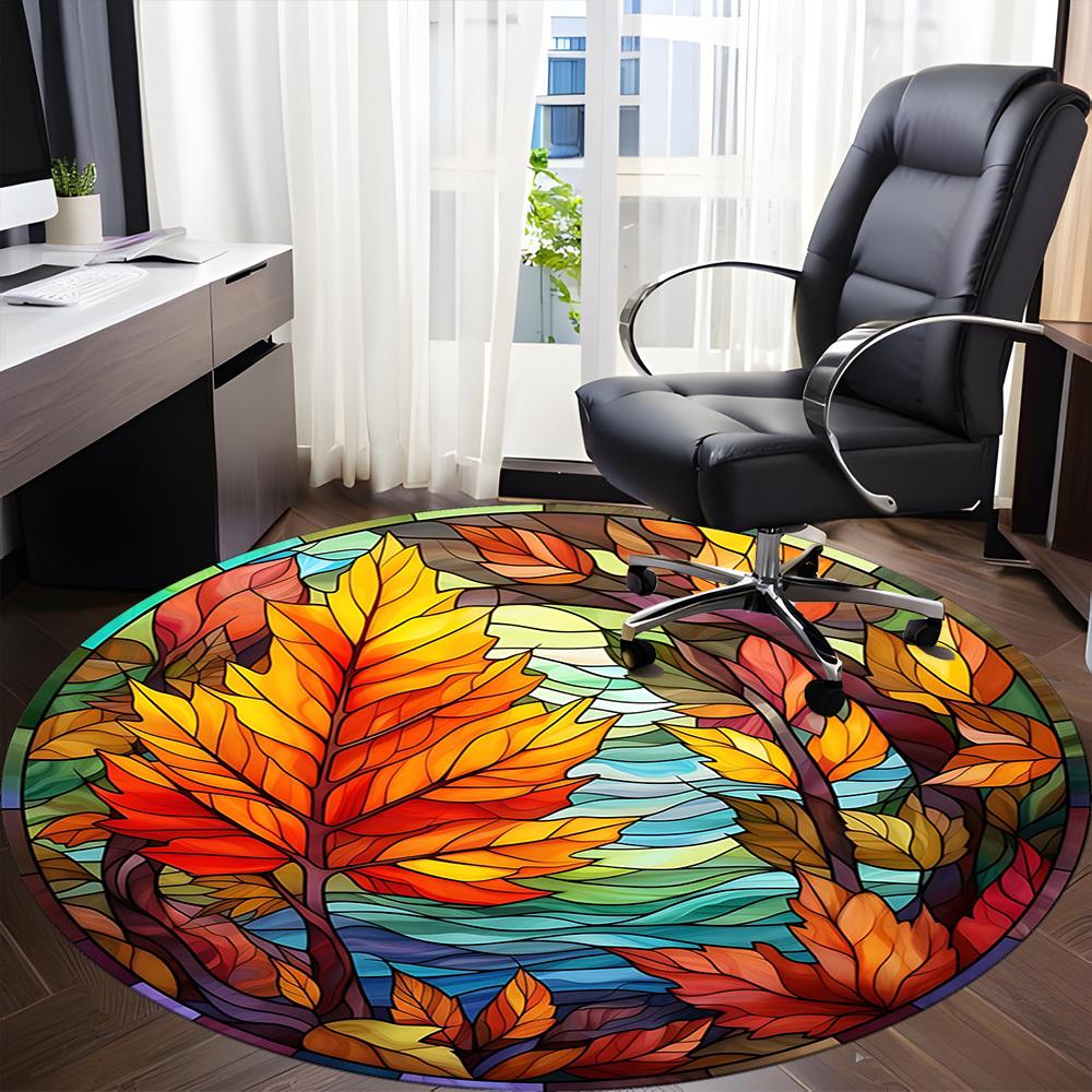 1pc Autumn Leaves Office Round Area Rug,  Mat Suitable For Office, Under Office Chairs Bedroom Living Room Home Decor, Room Deco