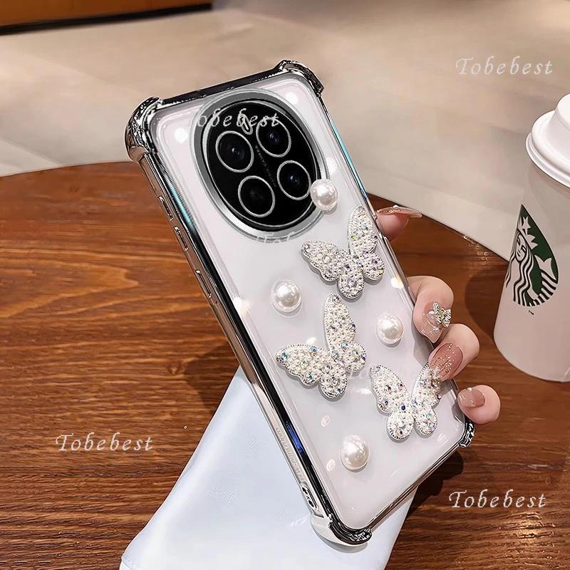 3D Перламутровая Бабочка Ударопрочный Силиконовый Чехол с Гальваническим Покрытием для Huawei Honor Magic 7 Lite 6 5 4 3 Pro Прозрачная Задняя Крышка