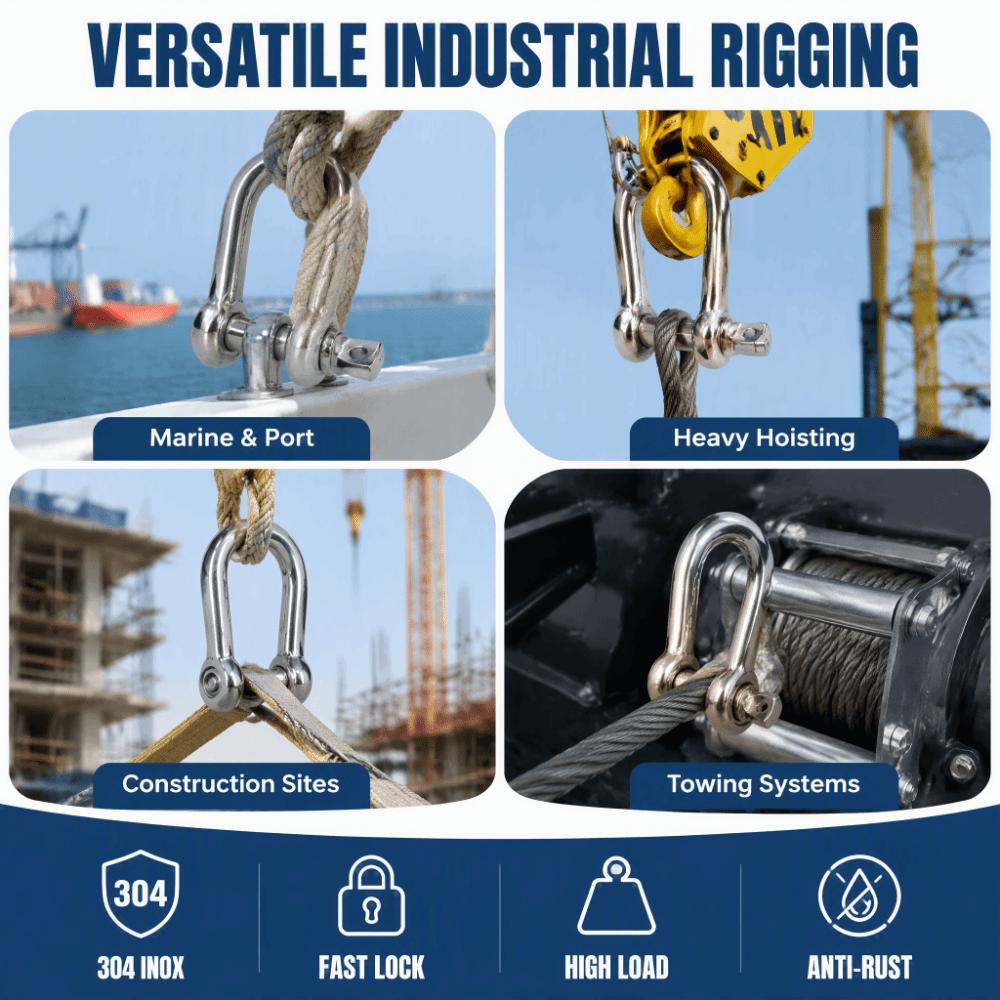10pcs Durable D Ring Shackle Marine Grade Wire Rope Connector Straight Anchor Screw Pin Outdoor Use