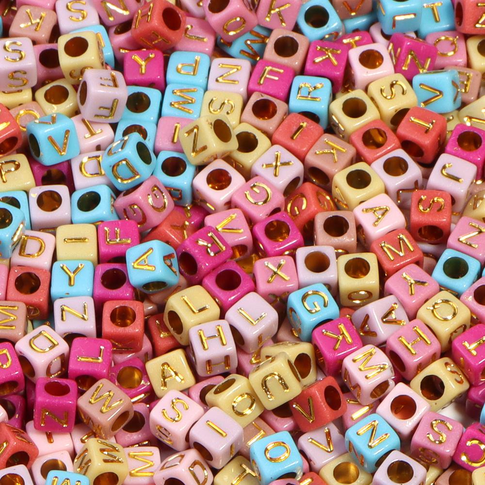 100pcs/Lot 6mm Mix Color Square Alphabet Letter Beads DIY Bracelets Necklace Big Hole Acrylic Beads for Jewelry Making Supplies