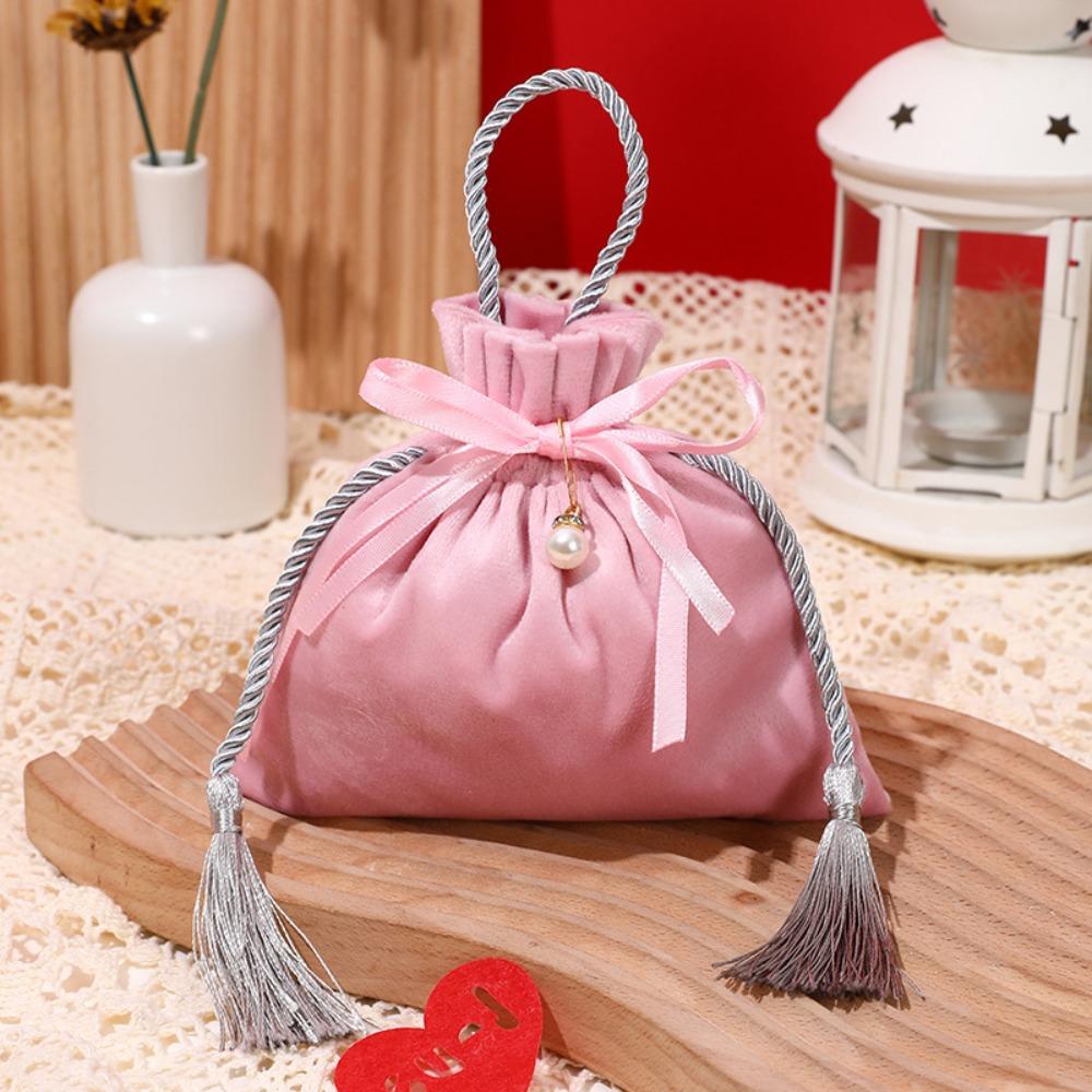 Chinese Drawstring Candy Bag Traditional Wedding Gift Bag Jewelry Organizer Flannel Gift Bag  Party