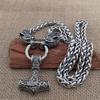 Nordic Viking Thor's Hammer & Wolf Head Men's Necklace - Norwegian Style Jewelry