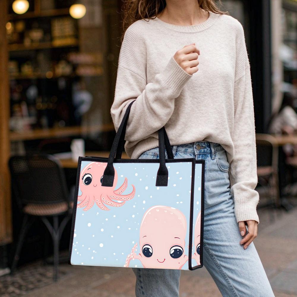 Cute Octopus Print Canvas Tote Bag