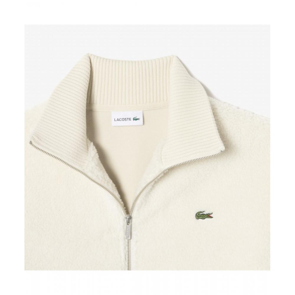 Lacoste Мужская флисовая куртка с широким ребристым воротником [кремовый]