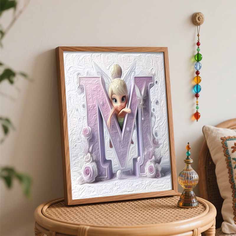 Disney Oil Paint Art Painting Kit Tinkerbell Dots Home Wall Decor Diamond Glitter Sparkle M Letter