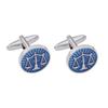 2024 Blue Painted Balance Scale Round Cufflinks Lawyer Suit Men's Shirt Accessories High Quality Alloy Cuff Button Business Gift