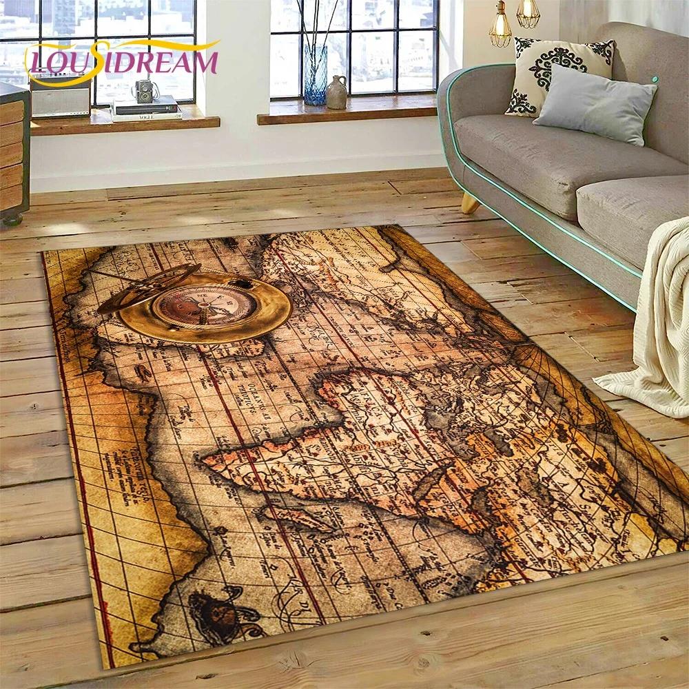 3D Древняя морская карта мира, компас, ковер, коврик для спальни, гостиной, дивана, украшение, детский игровой большой декоративный напольный коврик