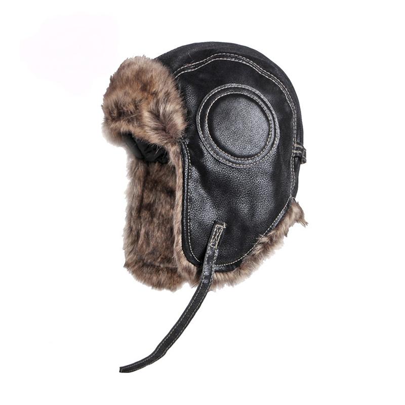 1Pc Men Women'S Pilot Aviator Bomber Trapper Hat Faux Fur Leather Snow Cap With Ear Flaps Pilot Winter Bomber Hat Ushanka Hat