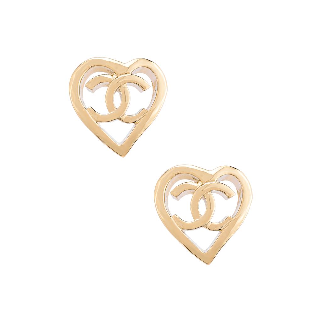 Chanel Hollow Heart Double C Earrings Women Earrings Gold AB7882-B07713-NG966