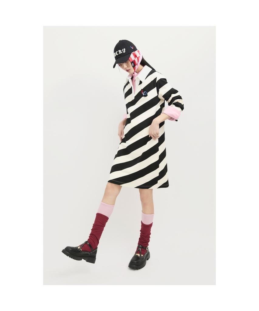 LUCKY CHOUETTE Fabric Mix Jersey Collar Dress (Ivory) Lfdas25120Ivx