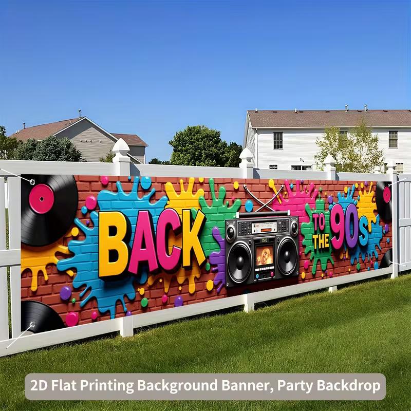 2D Back to The 90s Party Backdrop for Hip Hop Throwback Party Decoration