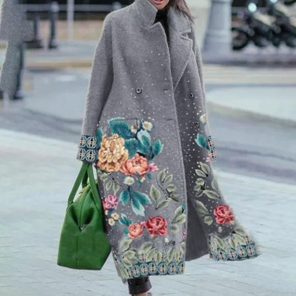 Женская мода для отдыха с длинными рукавами и лацканами, кардиган с принтом, пальто