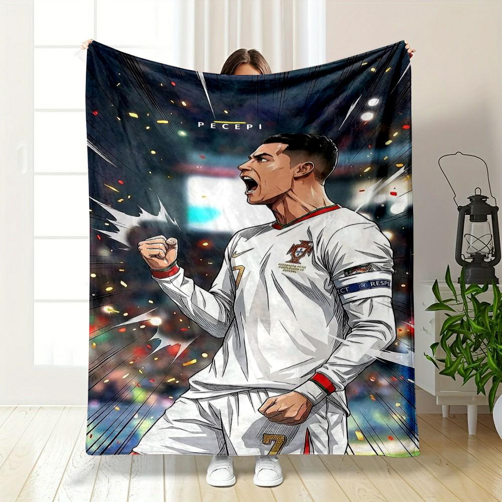 Soccer Player Celebrating in White Jersey Flannel blanket for bedroom, living room, sofa, and nap sofas