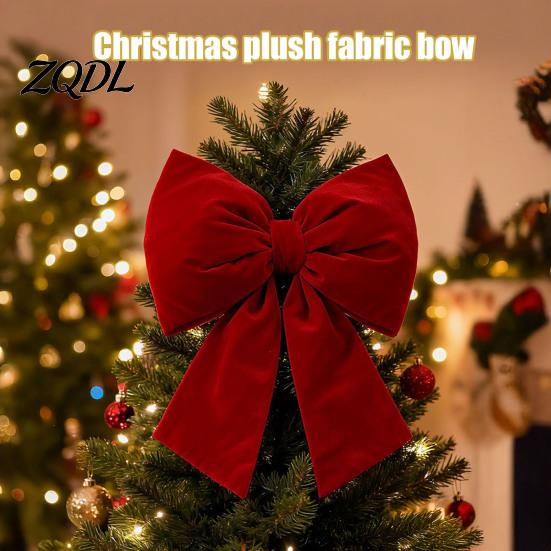 Christmas Party Sign in Desk Decor Flocked Fabric Bow, Large Red Bow with Hanging Strap, Velvet Bows for Office Decorations Festive Pendant