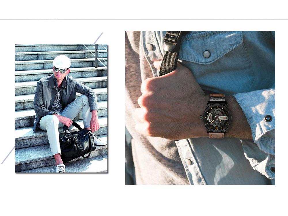 Curren 8301 Мужские водонепроницаемые кожаные кварцевые часы с датой