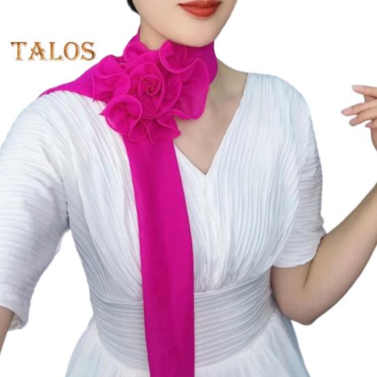 Шифоновый атласный длинный шарф с цветочным декором, дышащая универсальная пляжная шаль, защита от солнца, шифоновая шаль, повседневная одежда