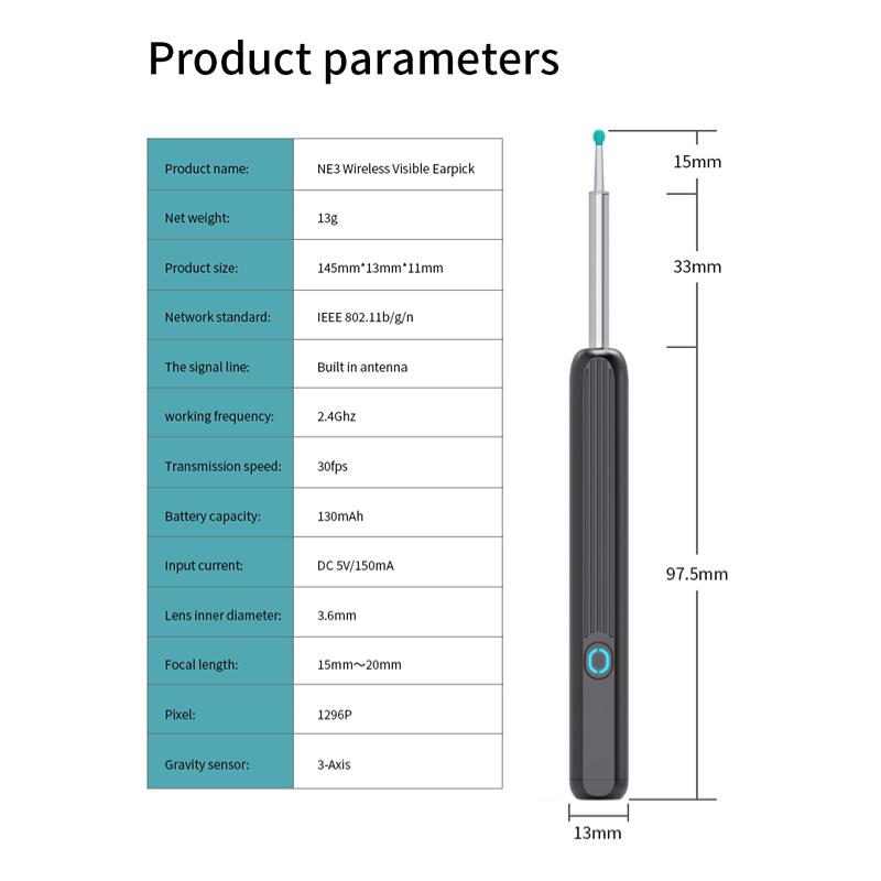 HD 1080P Беспроводной очиститель ушей с подключением Wi-Fi для iPhone, iPad и Android