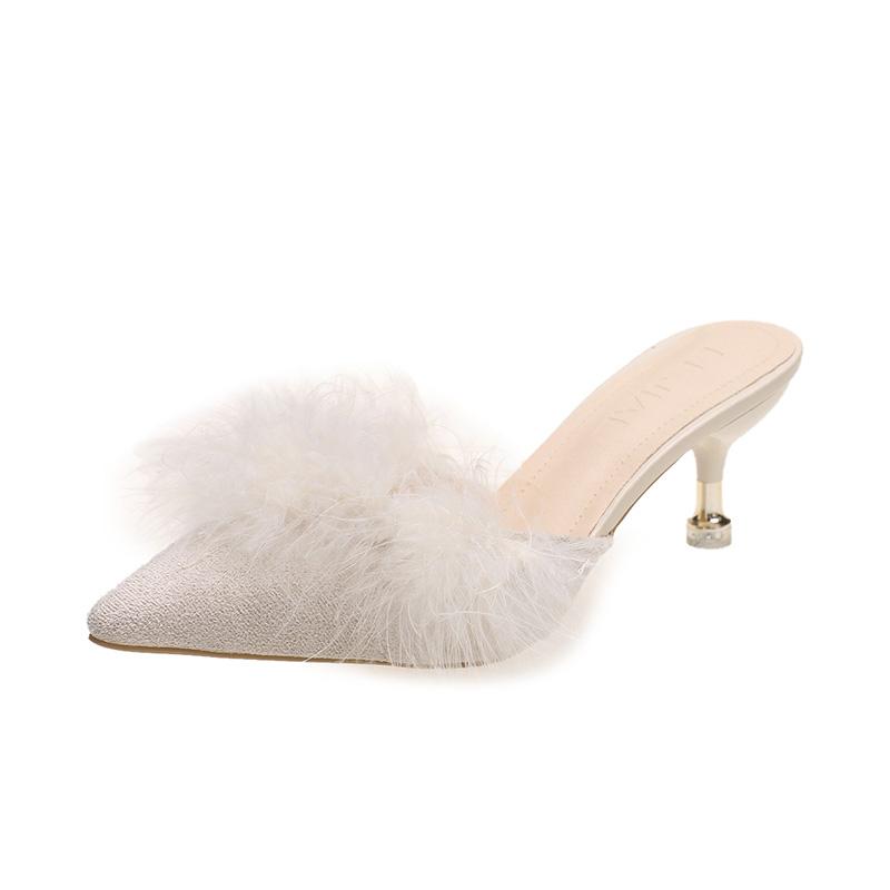 Women's Shoes On Sale 2024 Brand Autumn Women's Slippers Closed Toe Solid Flock High Heels Fashion Dress Daily Slippers Women