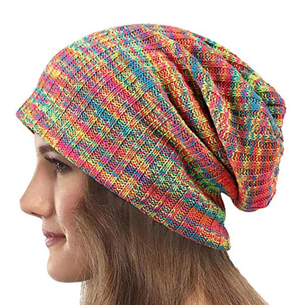 1pc Colorful Fleece Knitted Beanie Hat Double-layer Lining Skull Cap Winter Warm Couple Pile Pullover Cap Parent-child Bonnets