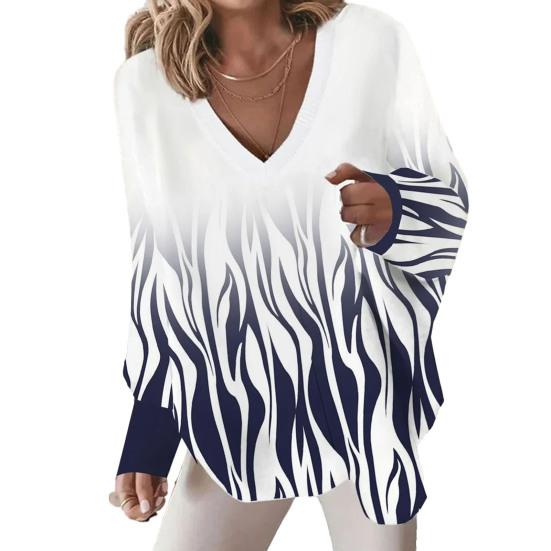 Осенний топ с V-образным вырезом, свободный пуловер в полоску с кошачьим сердцем и длинными рукавами, нерегулярный
