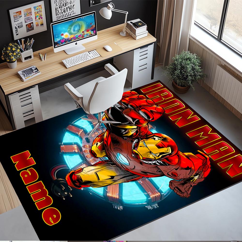 Custom Name Iron Man Printed Carpet,Rug for Office Chair Living Room Bedroom Kitchen Room Decor Gifts.