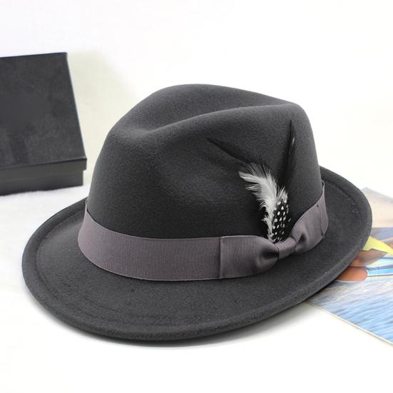 Men Fedora Hat Feather And Bow Decor Vintage Short Brim Felt Hat Solid Color Women Panama Hat 1920s Floppy Hat for All-Day Wear