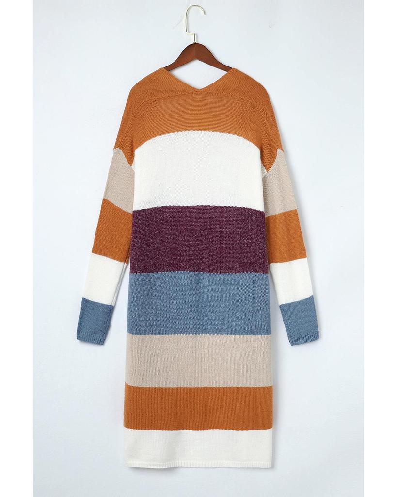 Azura Exchange Colorblock Open Front Long Knit Cardigan